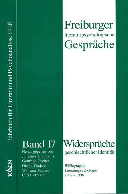 Cover zu Widersprüche geschlechtlicher Identität /Bibliographie: Literaturpsychologie 1992-1996 (ISBN 9783826015090)