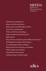 Cover zu Jahrbuch der Klages-Gesellschaft.  2004-2007  Band 22  € 25,00 (ISBN 9783826038556)