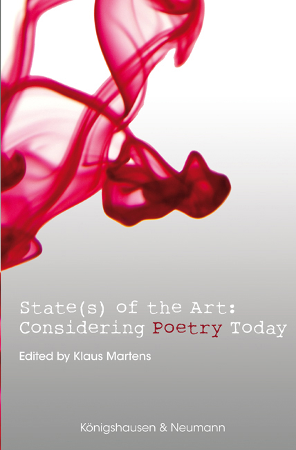 Cover zu State(s) of the Art: Considering Poetry Today (ISBN 9783826042768)