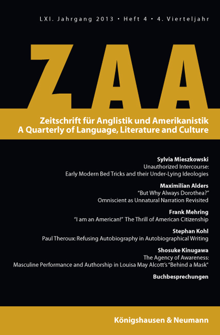 Cover zu ZAA Zeitschrift für Anglistik und Amerikanistik. A Quarterly of Language, Literature and Culture (ISBN 9783826054013)