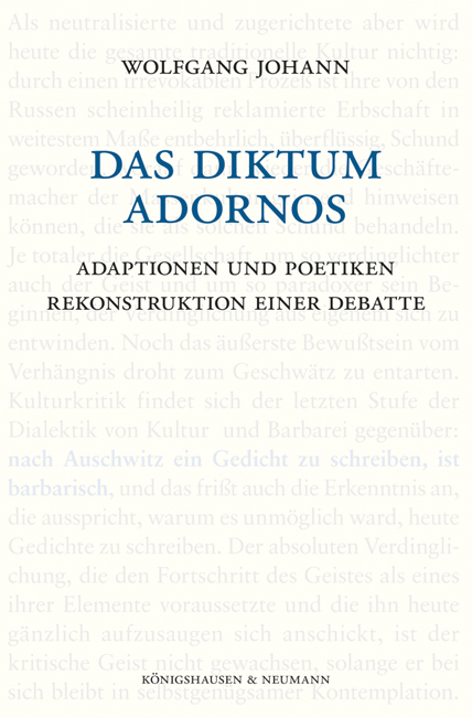 Cover zu Das Diktum Adornos (ISBN 9783826063985)