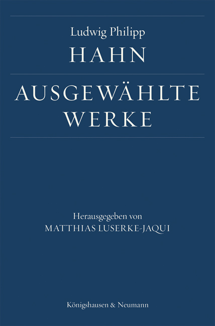 Cover zu Ludwig Philipp Hahn. Ausgewählte Werke (ISBN 9783826067181)