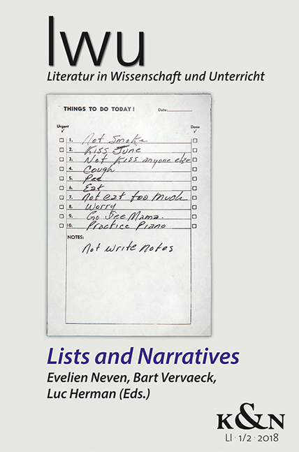 Cover zu Lists and Narratives (ISBN 9783826071157)
